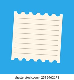 Illustration of a lined, torn notebook paper sheet on a blue background. The paper is blank, lined, and torn, set against a simple blue backdrop. Isolated vector illustration.