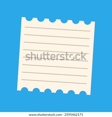Illustration of a lined, torn notebook paper sheet on a blue background. The paper is blank, lined, and torn, set against a simple blue backdrop. Isolated vector illustration.