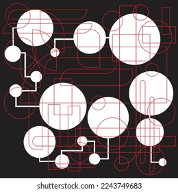 illustration of lines and circles background. red line and white circle