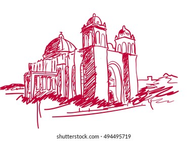 Illustration with lines of San Salvador Cathedral