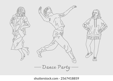 Illustration lines showing dancing people, can be used in contemporary design styles.