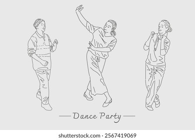 Illustration lines showing dancing people, can be used in contemporary design styles.