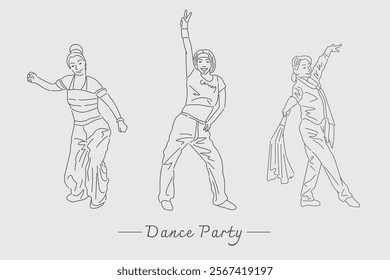 Illustration lines showing dancing people, can be used in contemporary design styles.