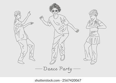 Illustration lines showing dancing people, can be used in contemporary design styles.