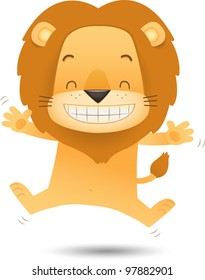 Illustration of Lino the Lion Jumping with happy face