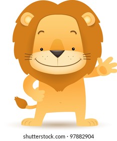 Illustration of Lino the Lion standing and waving hand