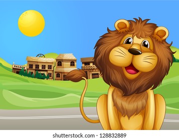 Illustration of a lion across the village