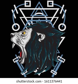 Illustration Lion angry long haired