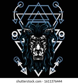 Illustration Lion angry long haired