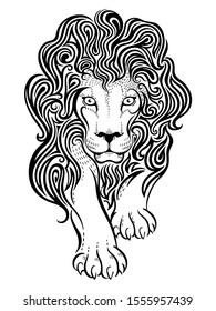 Illustration of lion with black and white style