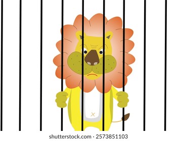 Illustration of a lion in a cage at the zoo.