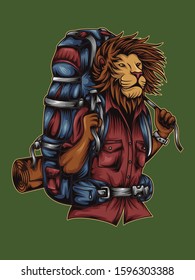Illustration of a lion carrying a backpack