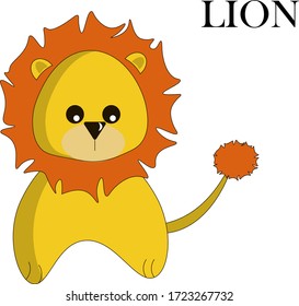 Illustration of a lion. Cartoon style. Bright vector for stickers, logos, icons. Children's drawing. 