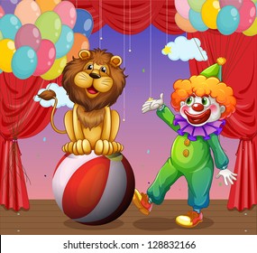 Illustration of a lion and a clown at the circus