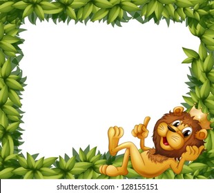 Illustration of a lion with a crown in a leafy frame
