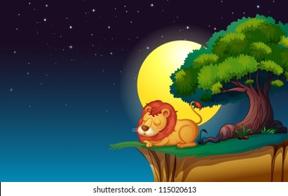 illustration of a lion in a dark night