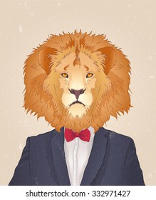 Illustration of lion dressed up in suit