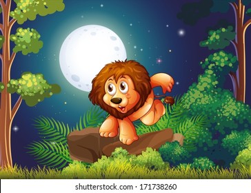 Illustration of a lion at the forest