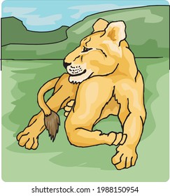 illustration of a lion in forest