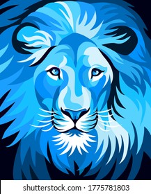 illustration of lion head, blue, attractive design,
simple. - Vector.