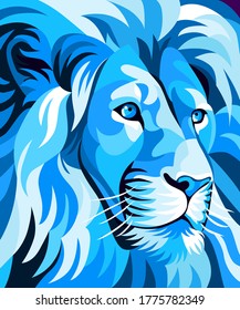 illustration of lion head, blue, attractive design,
simple. - Vector.