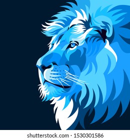 Illustration of Lion Head, blue, creative design, elegant, logo, icon, symbol, dark background. - Vector.
