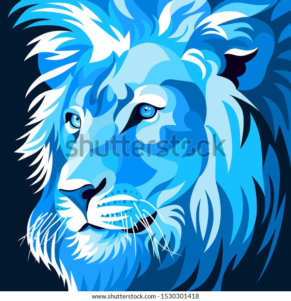 Illustration of Lion Head, blue, creative wallpaper design. - Vector.