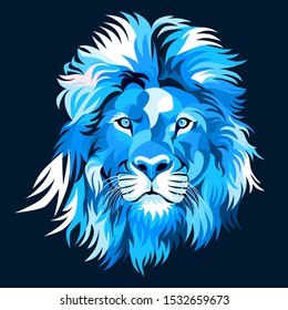 Illustration of lion head, creative design, elegant, blue, dark background. - Vector.
