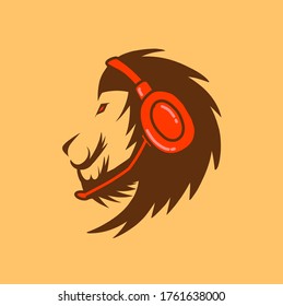 Illustration of lion head with earphone. Can be use as gaming logo, mascot design, and esport logo.