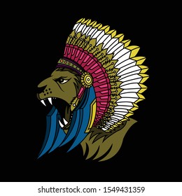 Illustration lion head indian culture