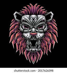 illustration lion head mecha style