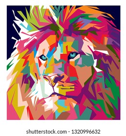 Illustration of lion head on color pop art style