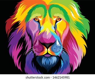 illustration lion head pop art style dark background