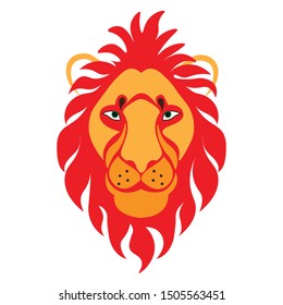 Illustration. Lion head. Template for logo, t-shirt. Colored. Red, orange. Minimalistic.