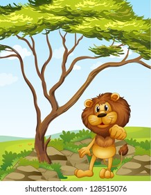 Illustration of a lion at the hills