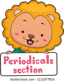 Illustration of a Lion Holding a Periodicals Section Label for the Library