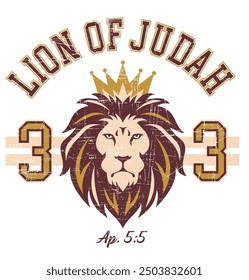 Illustration of the Lion of Judah in graphic style and with college style lettering.