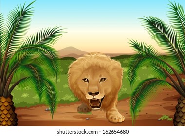 Illustration of a lion at the jungle