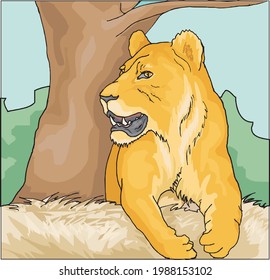 illustration of a lion in jungle