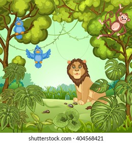 Illustration of a lion in the jungle