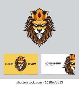 Illustration of Lion King Head, Vector Logo, Name Card Template