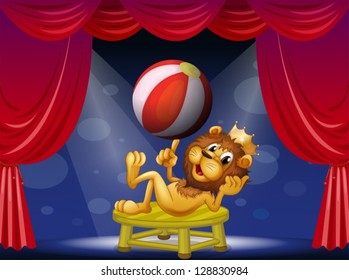 Illustration of a lion king performing on stage
