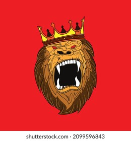 illustration of the lion king wearing a crown, can be used as a logo, icon, mascot, etc