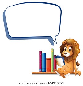 Illustration of a lion in the library with an empty callout on a white background