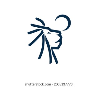 The illustration is a Lion looking at the half-moon