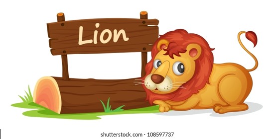 illustration of lion and name plate on a white