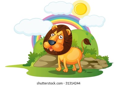illustration of lion on rainbow background