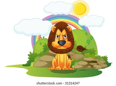 illustration of lion on rainbow background