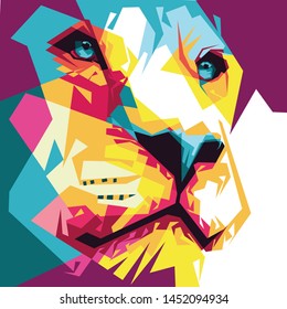 illustration of lion on vector with popart style