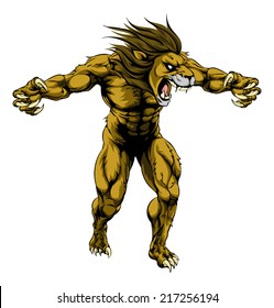 An illustration of a Lion scary sports mascot with claws out